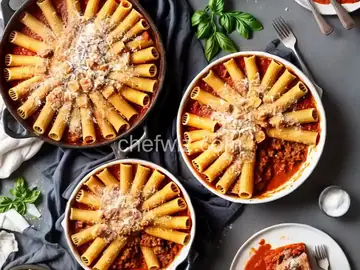 Ricotta-Stuffed Rigatoni Pie with Meat Sauce