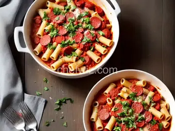 Rigatoni with Pepperoni and Mozzarella