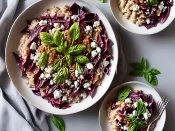 Risotto Con Radicchio, Gorgonzola, Noci, e Crema di Balsamico