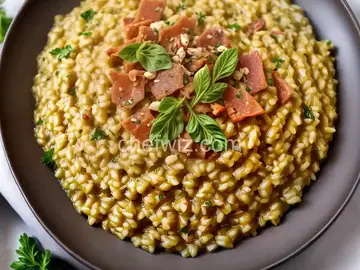 Risotto con Zafferano e Pancetta in Pentola a Pressione (Saffron and Pancetta Risotto)