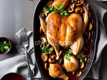 Roast Chicken and Mushrooms With Red Wine Sauce