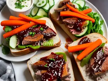 Roast Duck Shooter's-Style Sandwich With Pickled Carrots, Daikon, Cucumber, and Hoisin Sauce Recipe