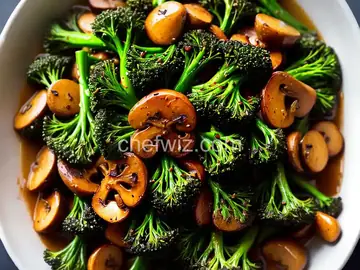 Roasted Broccolini with Winey Mushrooms
