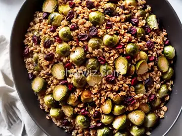 Roasted Brussels Sprouts and Cranberries with Barley