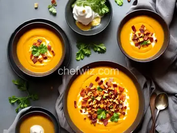 Roasted Butternut Squash Soup with Apples and Bacon