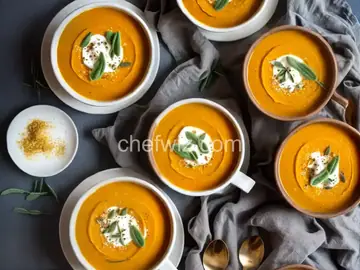 Roasted Butternut Squash Soup with Sage Cream