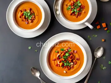 Roasted Butternut Squash and Sweet Potato Bisque with Smoked Applewood Bacon