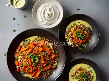 Roasted Carrot and Potato, Lentils and Miso Parsley Sauce