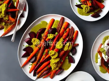 Roasted Carrots and Beets with Pecan Pesto