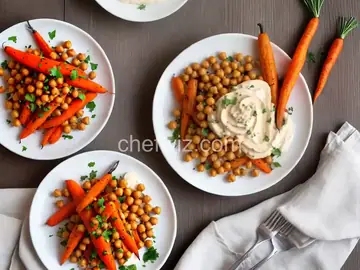 Roasted Carrots and Chickpeas With Herby Cashew Cream