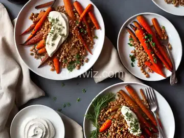 Roasted Carrots with Farro, Chickpeas & Herbed Crème Fraîche