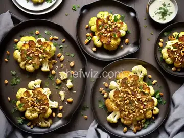Roasted Cauliflower Steaks with Golden Raisins and Pine Nuts