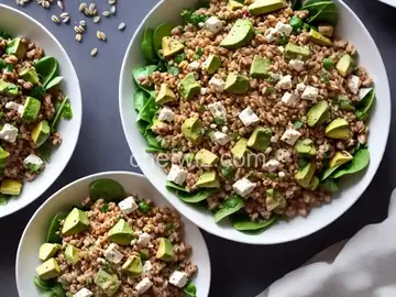 Roasted Cauliflower and Farro Salad with Feta and Avocado