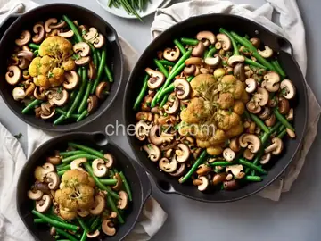 Roasted Cauliflower with Green Beans and Mushrooms