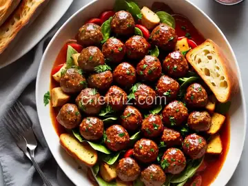 Roasted Meatballs with Garlic Bread