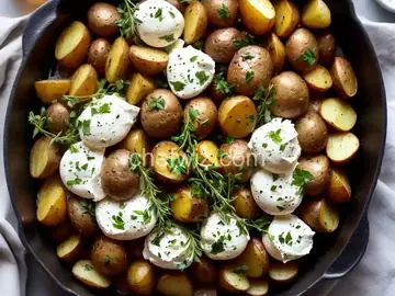 Roasted Mixed Potatoes with Fresh Herbs and Burrata