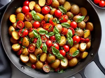 Roasted Potatoes with Tomatoes, Basil, and Garlic