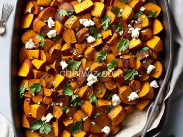 Roasted Squash and Sweet Potatoes with Goat Cheese
