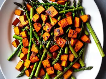 Roasted Sweet Potatoes and Asparagus