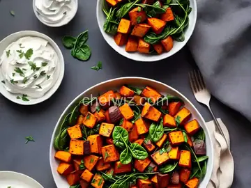 Roasted Sweet Potatoes and Wilted Spinach