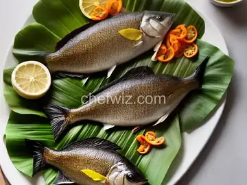 Rohu fish in banana leaf
