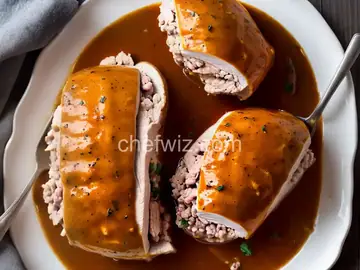 Rolled Stuffed Turkey Breast with Quick Stuffing and Gravy