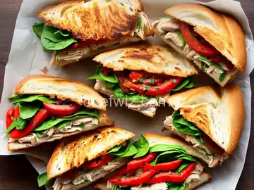 Rotisserie Chicken Panini with Roasted Sweet Red Pepper, Spinach, and Guacamole