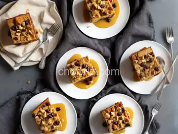 Rum Raisin Bread Pudding with Warm Vanilla Sauce