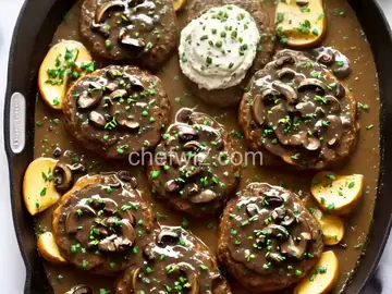 Salisbury Steak with Wild Mushroom Gravy, Smashed Potatoes with garlic and Herb Cheese and Chives, Creamed Spinach