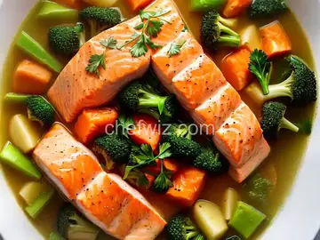 Salmon à la Nage (Poached in Broth) With Summer Vegetables Recipe