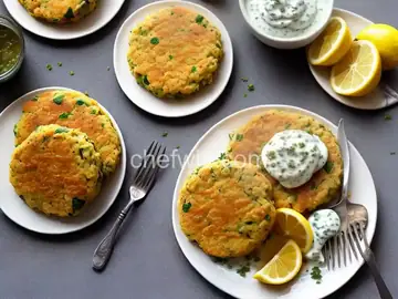 Salmon Cakes with Lemon-Caper Yogurt Sauce
