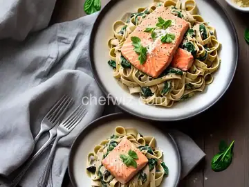 Salmon and Spinach Fettuccine