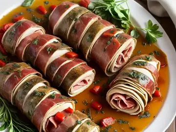 Saltimbocca di Pollo alla Romana (Prosciutto-Stuffed Chicken Breast Roulades)
