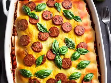 Sausage, Cheese and Basil Lasagna
