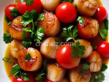 Sautéed Scallops with Cherry Tomatoes, Green Onions, and Parsley