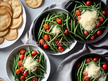 Sauteed Green Beans with Tomatoes and Basil served with Parmesan Crisps