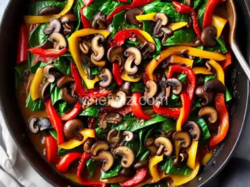 Sauteed Swiss Chard with Mushrooms and Roasted Red Peppers