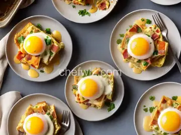 Savory Bacon and Crab Bread Pudding Eggs Benedict