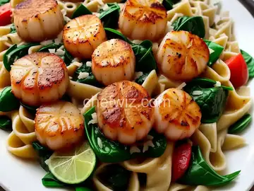 Scallops and Spinach over Pasta