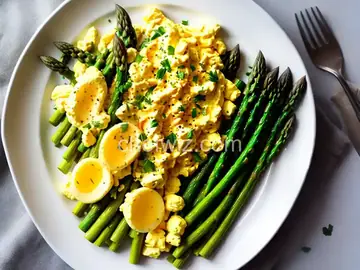 Scrambled Eggs over Asparagus