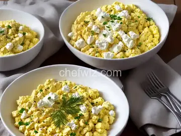 Scrambled Eggs with Caramelized Onions and Chèvre
