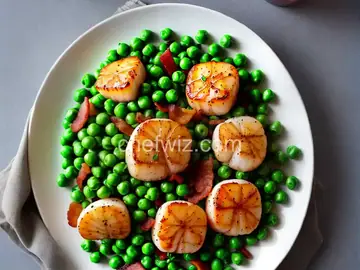 Seared Scallops With Mint, Peas, and Bacon