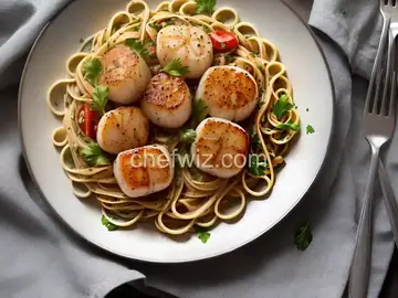 Seared Sea Scallops with Linguini in a Herb and Wine Sauce