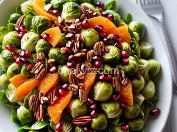 Shaved Brussels Sprouts with Pomegranate Orange Vinaigrette and Pecans