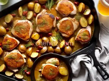 Sheet-Pan Chicken Thighs With Potatoes, Fennel, and Mustard-Beer Sauce Recipe
