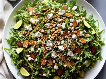 Shredded Brussels Sprouts & Arugula Salad with Sunshine Dressing