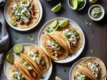Shredded Chicken and Tomatillo Tacos with Queso Fresco