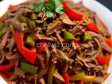Shredded Steak with Peppers, Onions and Tomatoes (Ropa Vieja)