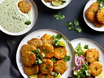 Shrimp Fritters with Cornichon Dressing