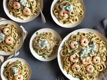 Shrimp and Mushroom Linguini with Creamy Cheese Herb Sauce